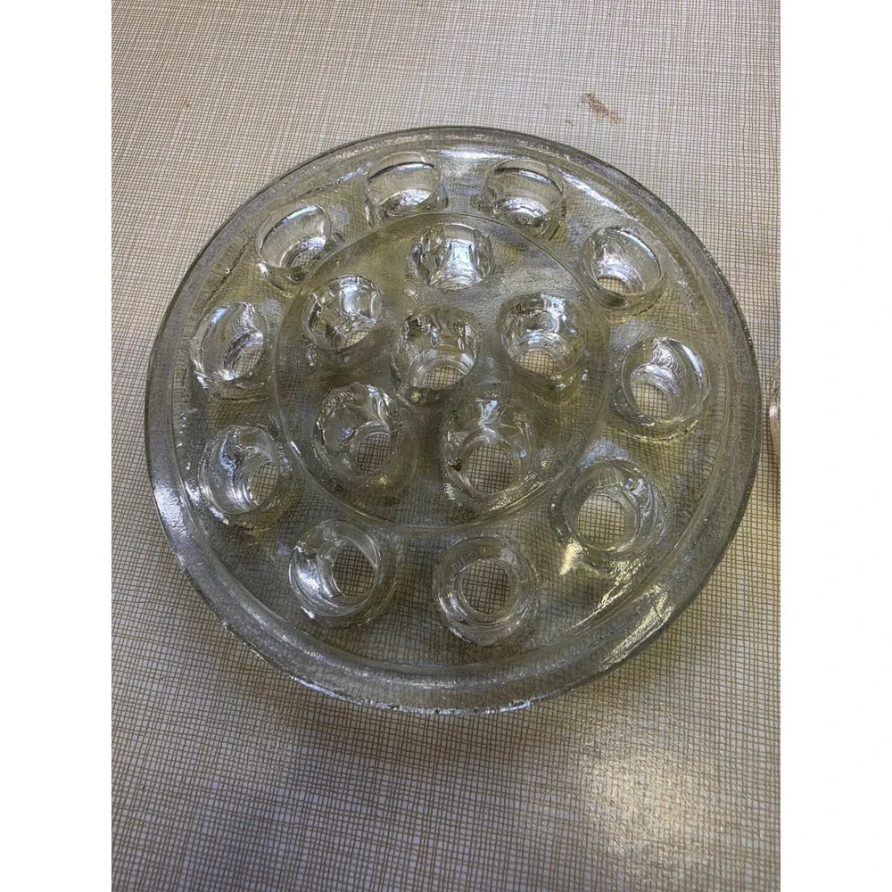 Vintage Clear Glass Flower Frog Set 2 Round Multi Hole Floral Arranger Inserts
